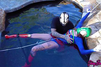 Supergirl Cosplay Water Bondage Predicament