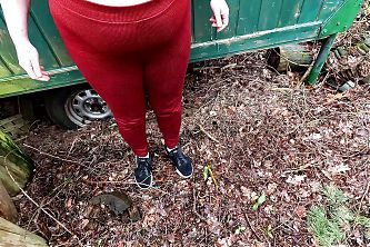 Sagging breasts pounded hard in the forest