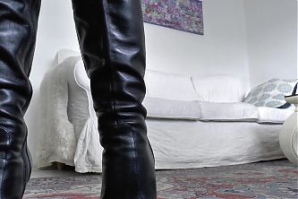 Ballbusting POV Training Black Tight Leather Boots